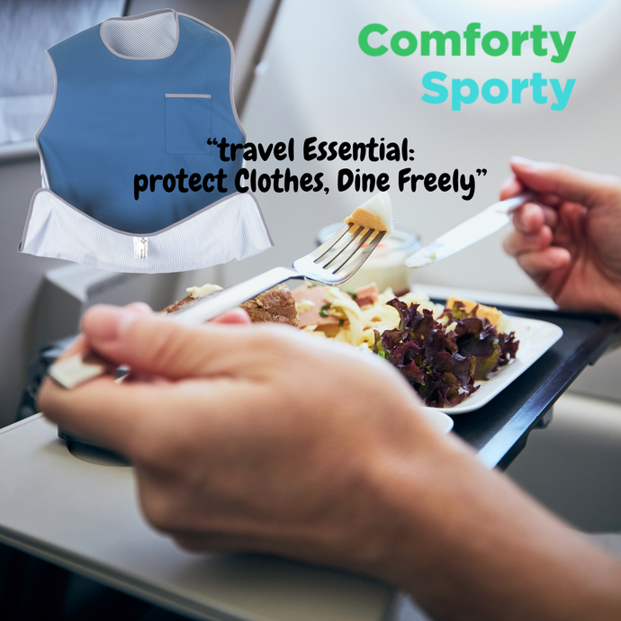 "Travel in Comfort: Comforty Sporty Adult Bib for In-Flight Dining"